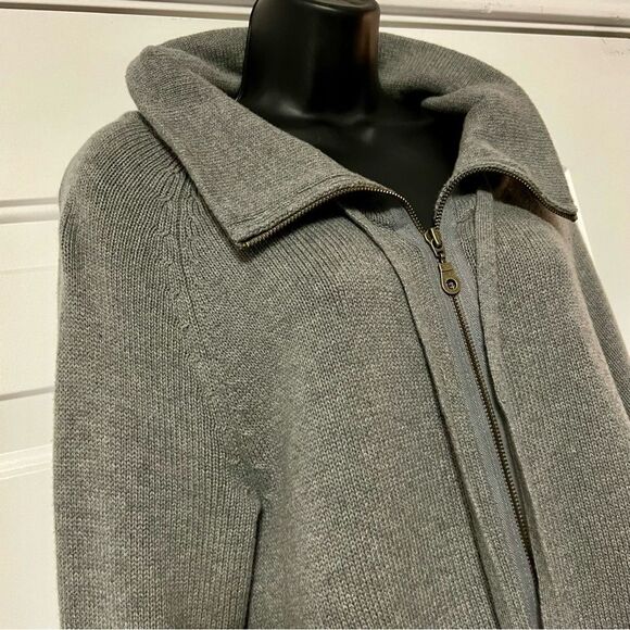 VTG 90s Once Again Gray Cotton Hi Neck Silver Exposed Zipper Cardigan Sweater S - Picture 5 of 10